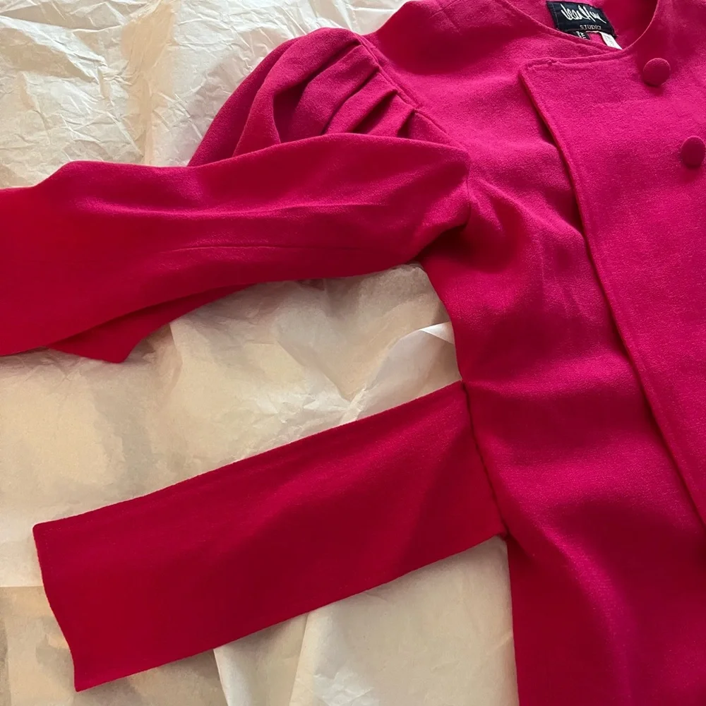Jean Muir Studio belted statement blouse hot pink lucite belt power look 80s - Picture 3 of 13